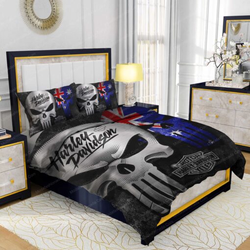 Buy Harley-Davidson Punisher Skull Australian Flag Bedding Sets Bed Sets, Bedroom Sets, Comforter Sets, Duvet Cover, Bedspread bed sheets cozy bedroom aesthetic mothers day cards feliz dia de las madres - Image 2