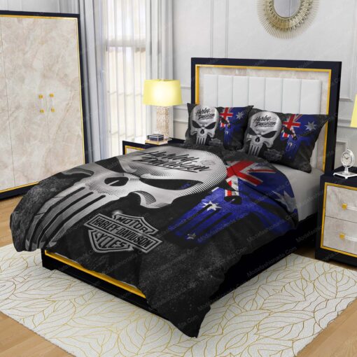 Buy Harley-Davidson Punisher Skull Australian Flag Bedding Sets Bed Sets, Bedroom Sets, Comforter Sets, Duvet Cover, Bedspread bed sheets cozy bedroom aesthetic mothers day cards feliz dia de las madres - Image 3