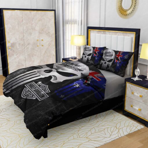 Buy Harley-Davidson Punisher Skull Australian Flag Bedding Sets Bed Sets, Bedroom Sets, Comforter Sets, Duvet Cover, Bedspread bed sheets cozy bedroom aesthetic mothers day cards feliz dia de las madres - Image 4