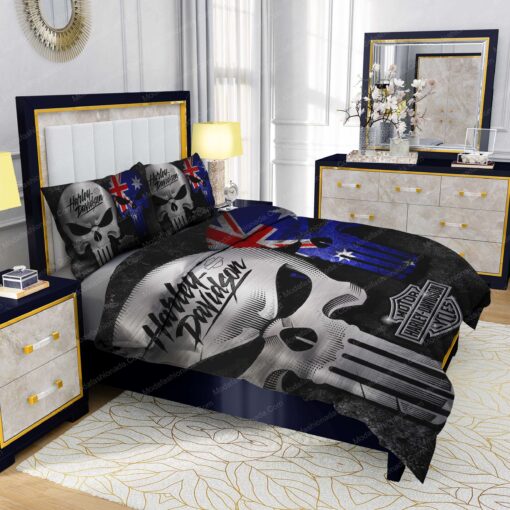 Buy Harley-Davidson Punisher Skull Australian Flag Bedding Sets Bed Sets, Bedroom Sets, Comforter Sets, Duvet Cover, Bedspread bed sheets cozy bedroom aesthetic mothers day cards feliz dia de las madres - Image 5