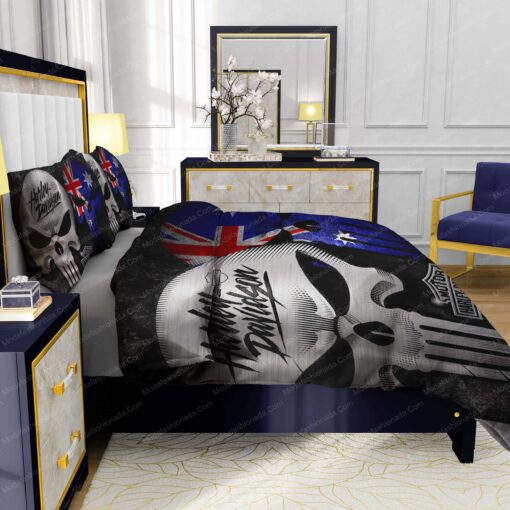 Buy Harley-Davidson Punisher Skull Australian Flag Bedding Sets Bed Sets, Bedroom Sets, Comforter Sets, Duvet Cover, Bedspread bed sheets cozy bedroom aesthetic mothers day cards feliz dia de las madres - Image 7