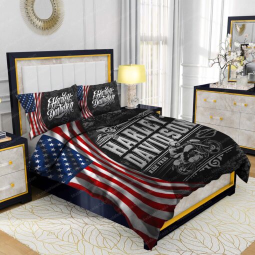 mother's day cozy bedroom aesthetic Buy Harley-Davidson Ride Free American Flag Bedding Sets Bed Sets, Bedroom Sets, Comforter Sets, Duvet Cover, Bedspread - Image 2