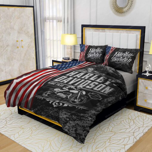 mother's day cozy bedroom aesthetic Buy Harley-Davidson Ride Free American Flag Bedding Sets Bed Sets, Bedroom Sets, Comforter Sets, Duvet Cover, Bedspread - Image 3