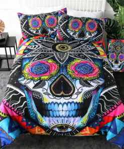 Floral Skull By Pixie Cold Art Bedding Set bed aesthetic mothers day cards mother's day
