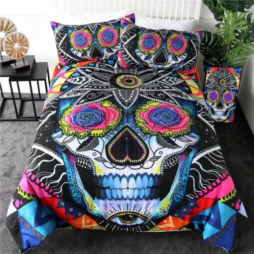Floral Skull By Pixie Cold Art Bedding Set bed aesthetic mothers day cards mother's day