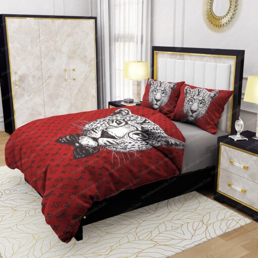 bed aesthetic cozy bedroom aesthetic feliz dia de las madres Leopard Head Louis Vuitton Bedding Sets - Image 4