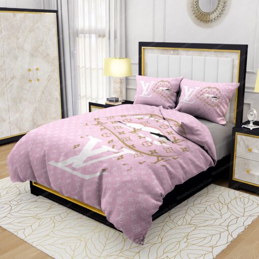 Lips With Louis Vuitton Pattern Bedding Sets feliz dia de las madres cozy bed cozy bedroom aesthetic - Image 3