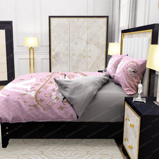 Lips With Louis Vuitton Pattern Bedding Sets feliz dia de las madres cozy bed cozy bedroom aesthetic - Image 6
