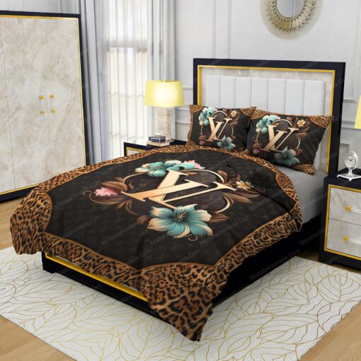 Louis Vuitton Flowers Leopard Pattern Bedding Sets mother's day bed aesthetic feliz dia de las madres - Image 3