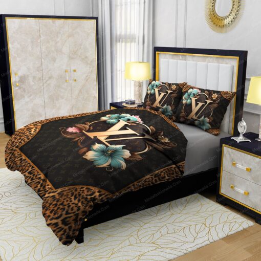 Louis Vuitton Flowers Leopard Pattern Bedding Sets mother's day bed aesthetic feliz dia de las madres - Image 4