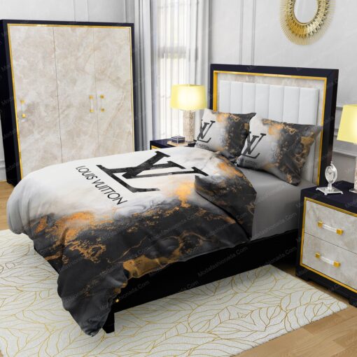 Louis Vuitton Marble Background Bedding Sets bed aesthetic bed sheets mothers day cards - Image 4
