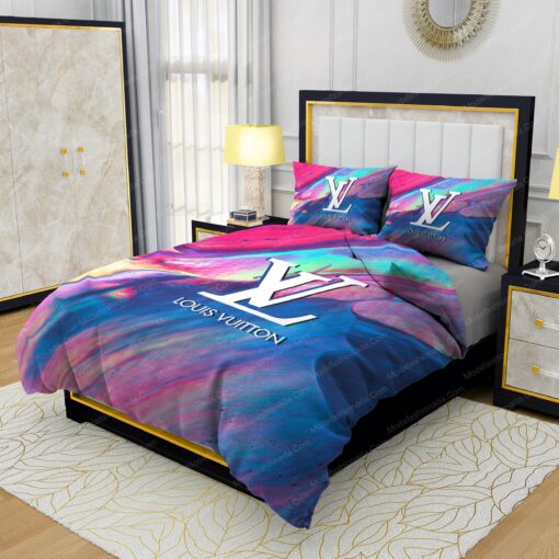 mother's day bed sheets cozy bedroom aesthetic mothers day cards Louis Vuitton Paint Smudge Textured Background Bedding Sets - Image 3