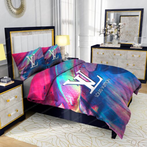 mother's day bed sheets cozy bedroom aesthetic mothers day cards Louis Vuitton Paint Smudge Textured Background Bedding Sets - Image 5