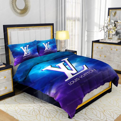 mother's day cozy bedroom aesthetic Louis Vuitton Watercolor Background Bedding Sets - Image 3