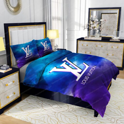 mother's day cozy bedroom aesthetic Louis Vuitton Watercolor Background Bedding Sets - Image 5