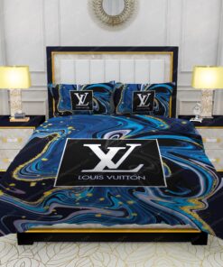 Louis Vuitton Watercolor Background With Golden Foil Bedding Sets bed sheets cozy bedroom aesthetic feliz dia de las madres