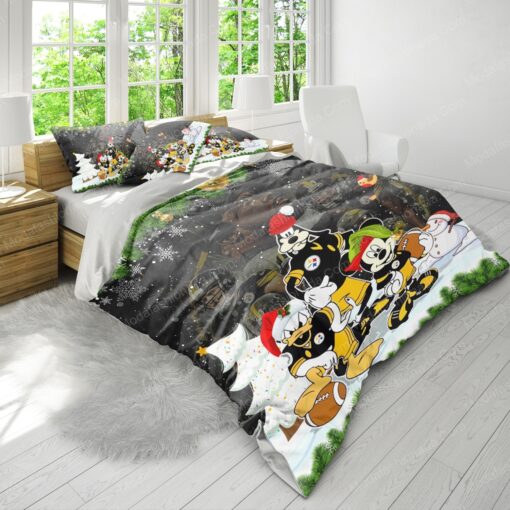 Mickey, Donald, Goofy NFL Pittsburgh Steelers Christmas Bedding Sets bed aesthetic cozy bedroom aesthetic mothers day cards feliz dia de las madres - Image 3