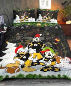Mickey, Donald, Goofy NFL Pittsburgh Steelers Christmas Bedding Sets bed aesthetic cozy bedroom aesthetic mothers day cards feliz dia de las madres