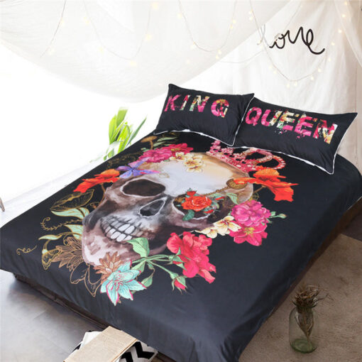 Crowned Floral Skull Bedding Set cozy bedroom aesthetic mother's day bunk bed designs