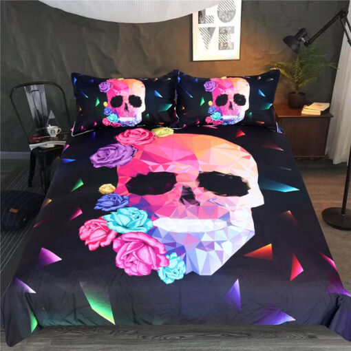 bed sheets mothers day cards cozy bed mother's day Floral Neon Gradient Geometric Skull Bedding Set