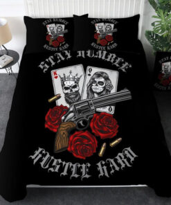 mother's day bed aesthetic cozy bedroom aesthetic Sugar Skull Playing Card Roses Revolver Bedding Set