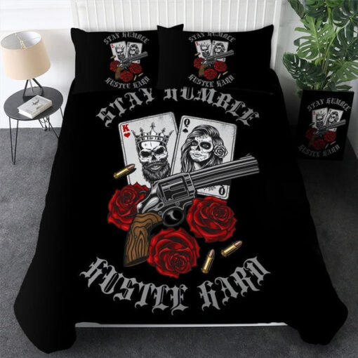 mother's day bed aesthetic cozy bedroom aesthetic Sugar Skull Playing Card Roses Revolver Bedding Set