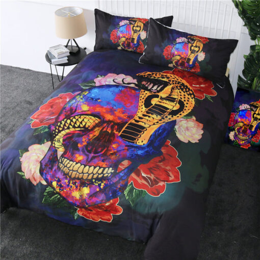 Gothic Floral Cobra Skull Bedding Set cozy bed mothers day cards
