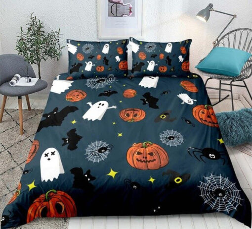 bed sheets mother's day Halloween Bat with Pumpkin Bedding Set