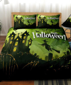 3D Halloween Witch Flying on Broom Bedding Set bed aesthetic mother's day
