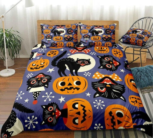 Halloween Black Cats Bedding Set mother's day bed aesthetic cozy bed mothers day cards