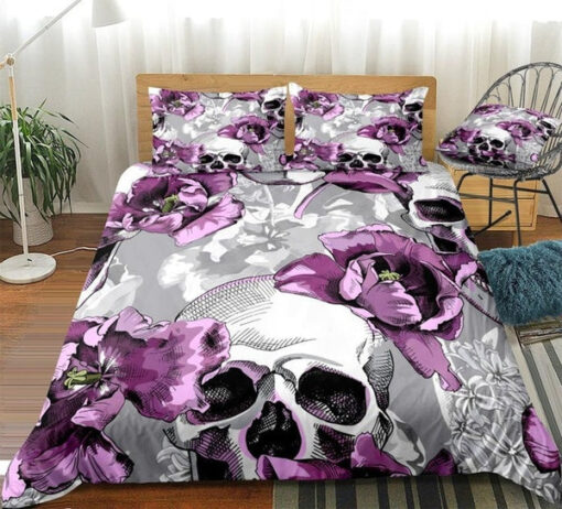 bed sheets cozy bed feliz dia de las madres mothers day cards Violet Tulips Flowers and Skulls Bedding Set