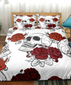 White Skull with Roses DUBJ0307 Bedding Set bed aesthetic feliz dia de las madres