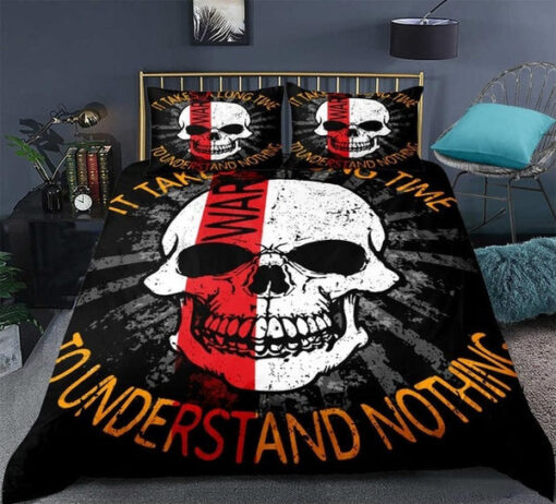 bed aesthetic cozy bedroom aesthetic feliz dia de las madres Destroyed Gothic Red White Skull Bedding Set