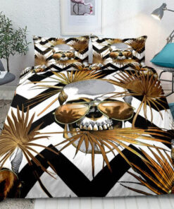 mother's day cozy bed Gothic Gold Metal Skull Bedding Set