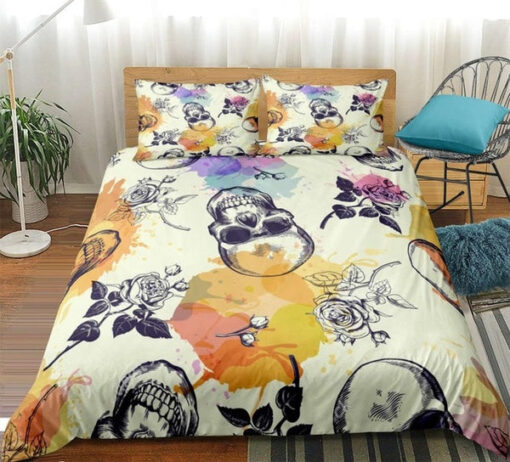Gothic Pastel Spray Rose Skull Bedding Set feliz dia de las madres bed sheets bunk bed designs mothers day cards