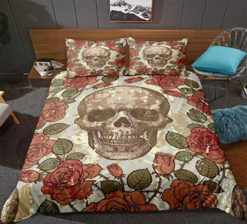 bunk bed designs mother's day mothers day cards Old School Hand-Painted Roses Skull Bedding Set