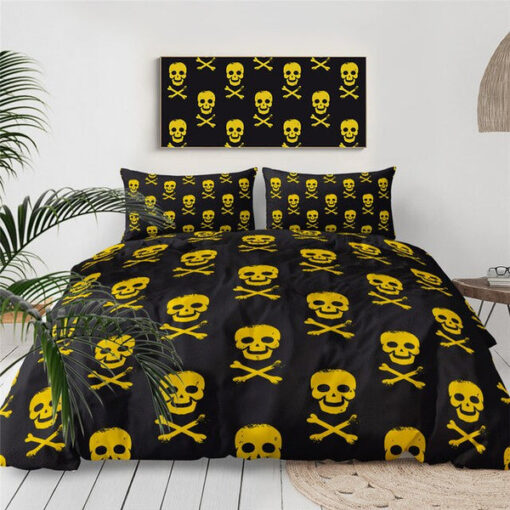 Pirate Yellow Black Skull Bedding Set mother's day cozy bed