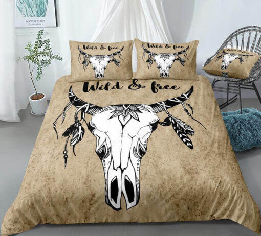 Bohemian Buffalo Skull Bedding Set cozy bedroom aesthetic mother's day