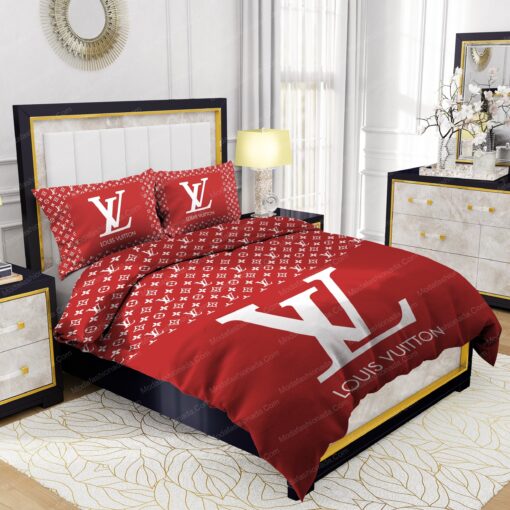 mothers day cards cozy bed bed sheets mother's day Red Background And White Pattern Louis Vuitton Bedding Sets - Image 2