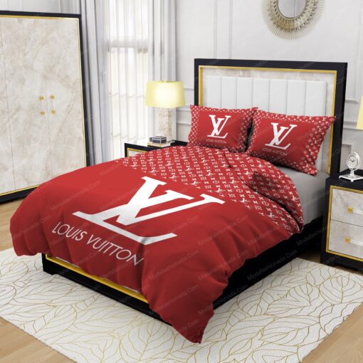 mothers day cards cozy bed bed sheets mother's day Red Background And White Pattern Louis Vuitton Bedding Sets - Image 3
