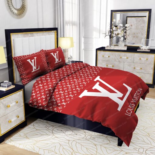 mothers day cards cozy bed bed sheets mother's day Red Background And White Pattern Louis Vuitton Bedding Sets - Image 5