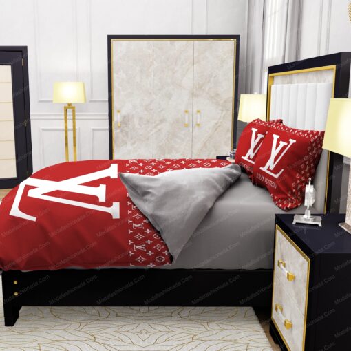 mothers day cards cozy bed bed sheets mother's day Red Background And White Pattern Louis Vuitton Bedding Sets - Image 6