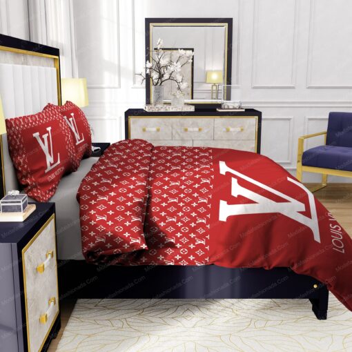 mothers day cards cozy bed bed sheets mother's day Red Background And White Pattern Louis Vuitton Bedding Sets - Image 7