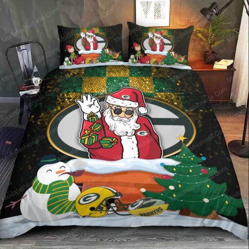 Santa Claus NFL Green Bay Packers Christmas Bedding Sets feliz dia de las madres mothers day cards cozy bedroom aesthetic - Image 2