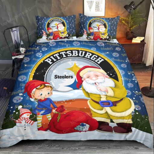 mothers day cards cozy bedroom aesthetic bed aesthetic Santa Claus NFL Pittsburgh Steelers Christmas Bedding Sets - Image 2