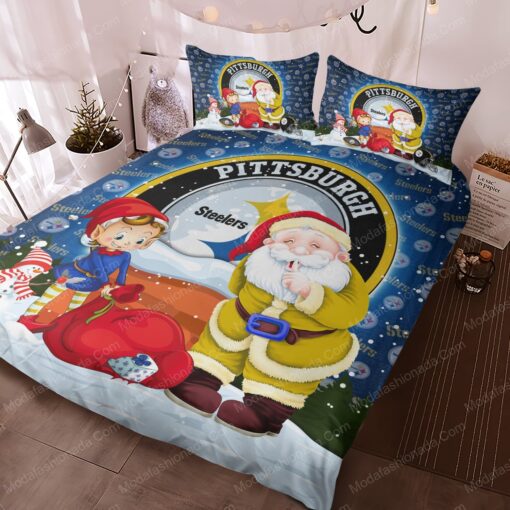 mothers day cards cozy bedroom aesthetic bed aesthetic Santa Claus NFL Pittsburgh Steelers Christmas Bedding Sets - Image 3