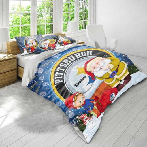 mothers day cards cozy bedroom aesthetic bed aesthetic Santa Claus NFL Pittsburgh Steelers Christmas Bedding Sets - Image 4