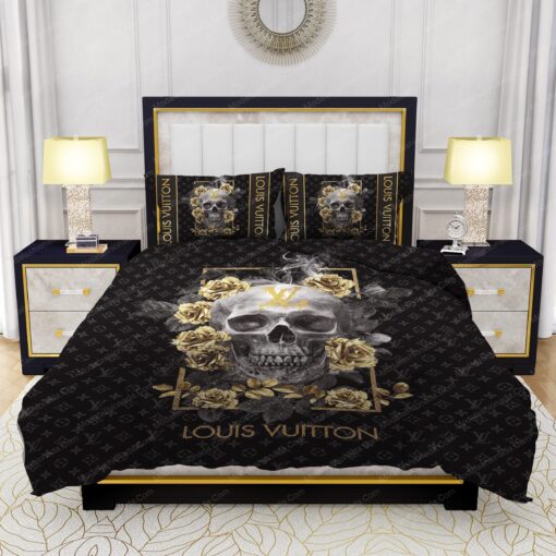 Skull And Yellow Rose Louis Vuitton Bedding Sets mothers day cards cozy bed cozy bedroom aesthetic