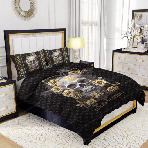 Skull And Yellow Rose Louis Vuitton Bedding Sets mothers day cards cozy bed cozy bedroom aesthetic - Image 2