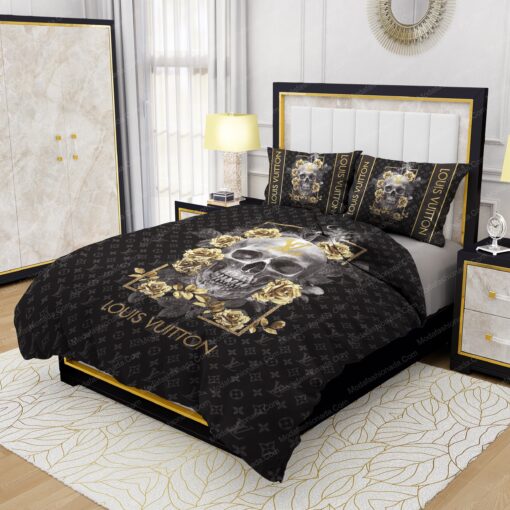 Skull And Yellow Rose Louis Vuitton Bedding Sets mothers day cards cozy bed cozy bedroom aesthetic - Image 3